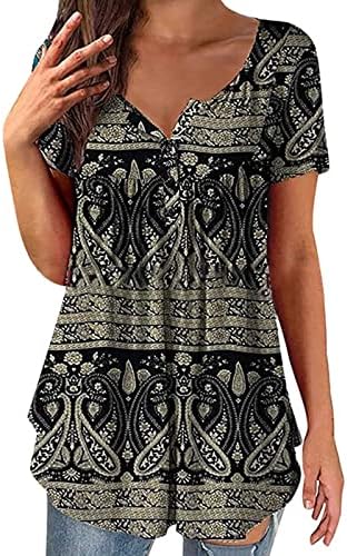 Гроздобер кошула со краток ракав за жени Туника маица лабава пулвер квадратна врата блуза цветни печатени маички врвови