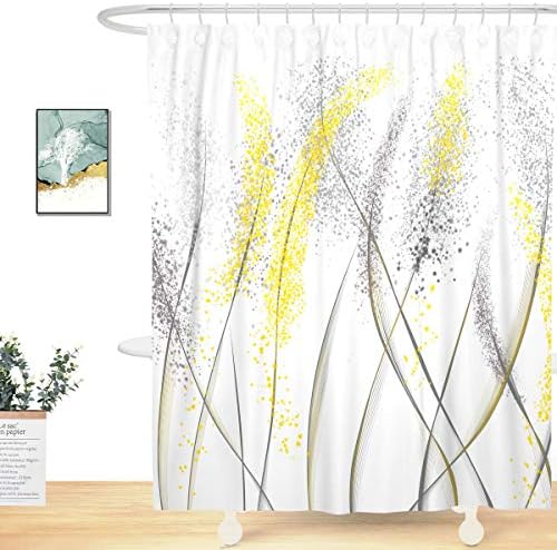 УНИФЕЛ Уникатен Дизајн Апстрактни Црни И Жолти Растенија Завеса За Туширање Од Глуварче, Завеса За Модерна Уметност за Декор