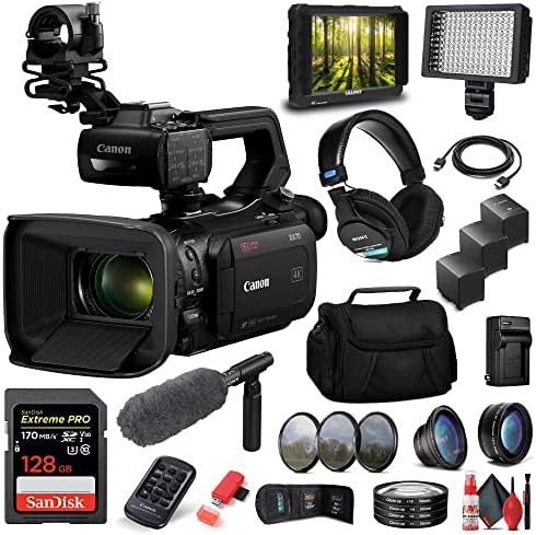 Canon XA70 UHD 4k30 Видео камера Со Двојна Пиксели Autofocus + ECM-VG1 Микрофон, Mdr-7506 Слушалки, HD Видео Монитор, 128gb