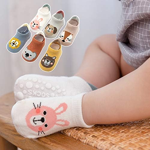 Kisgyst 6 пара бебе не лизгање памучни животински глуждови чорапи со не лизгачки стапала за новороденче момче девојче
