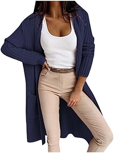 Чунки плетени кардигани за жени отворени предни ракави солиден џемпер од палто за надворешни работи на преголема драпена макси