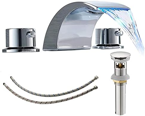 BWE 8 инчи широко распространета тапа за бања модерна со склопување на мозоци со прелевање и водопад LED водопад 2 рачки 3 дупки бања за лаваторски миксер за мијалник Chro