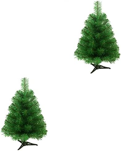 2 парчиња вештачко новогодишно дрво со 60 см со пластична држач за држачи за божиќна домашна забава декорт (зелена боја