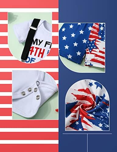 АГАПЕНГ Бебе момче 4 -ти јули Облека Мојата прва новороденче момче кратко ракав лето ромпер американско знаме суспендирани шорцеви
