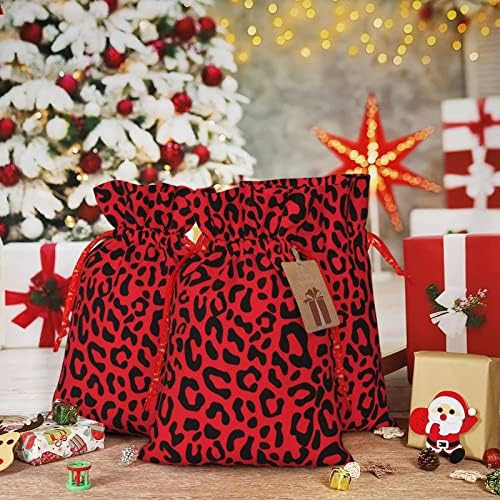Божиќни Торби За Подароци Со Жици Црвено-Леопард-Хипстер Претставува Торби За Завиткување Божиќни Вреќи За Завиткување Подароци