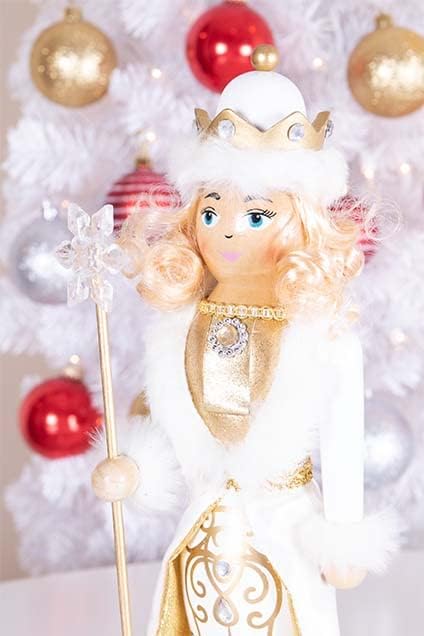 Умни креации злато кралица 14 инчи Традиционална дрвена оревчеста, празничен Божиќен декор за полици и табели