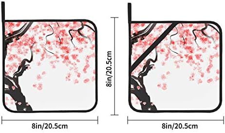 Јапонско црево дрво цветни акварели топли влошки за држач за тенџере отпорен на кујна со џеб 2 парчиња кујнски комплети 8 ×