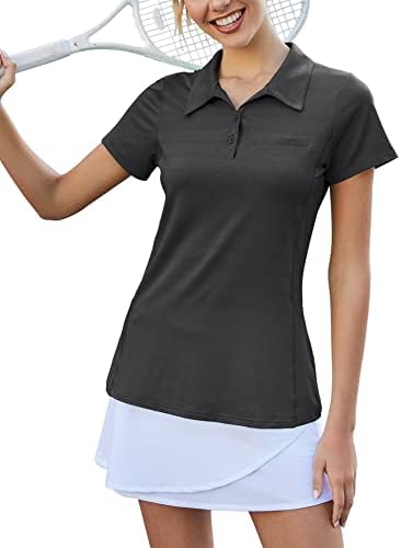 Loovoo Women'sенски голф Поло маици со влага за кратки ракави со кратки ракави Брзо суво летно вежбање врвови 2 копчиња