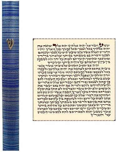Алуминиум еврејски случај Мезуза со молитвен свиток 3Д метал насликани сини ленти дизајн уметност јудаица врата мезуза направена