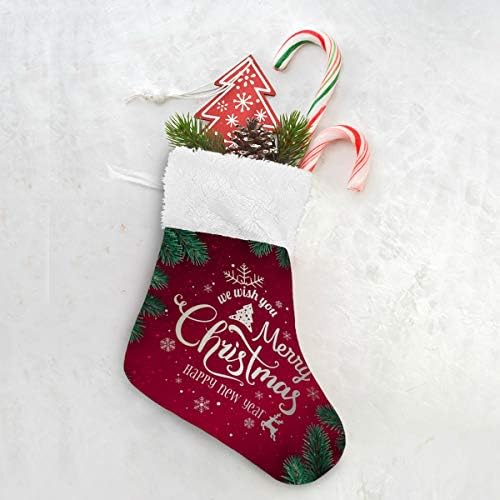 Алаза Божиќни чорапи Среќен Божиќ и Среќна Нова Година Текст Божиќ ела гранки Пин Конус Класик Персонализирани мали декорации