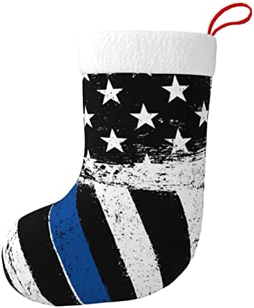 Божиќни чорапи на Ауџестин, тенка сина линија знаме Патриотско двострано камин што виси чорапи