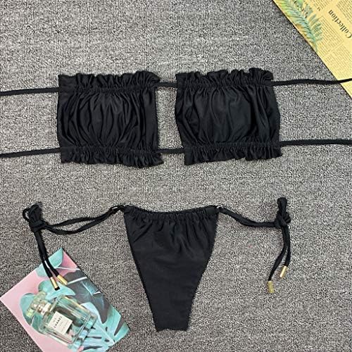 ВОЛУА omeенски Bandeau Bandeau Bikini Swimi Sums Lace Up Bikini Set Бразилска облека за пливање G-String Thong Thong Beachwear