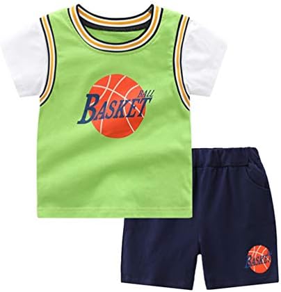 Облека за кошарка за момчиња за бебиња за бебиња Краток ракав Атлетска маица и шорцеви поставени 1-6t