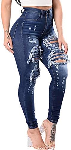 Тенок тенок истегнување на жените на Фовигуо измиената дупка слаби фармерки задникот кревајќи потресени панталони со тексас