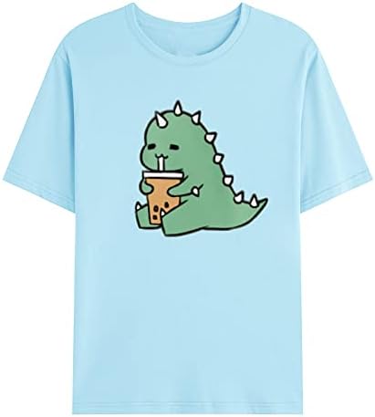 Симпатична маичка со диносаурус за мажи смешни графички кошули со краток ракав, тркалезна врата маичка фустани обични кошули