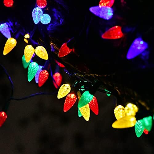 ЈАГОДА ЈАГОДА Соларни Божиќни Светла На Отворено, 50led C6 Јагода СОЛАРНА Градина LED Светла Новогодишна Елка Украси-Разнобојни