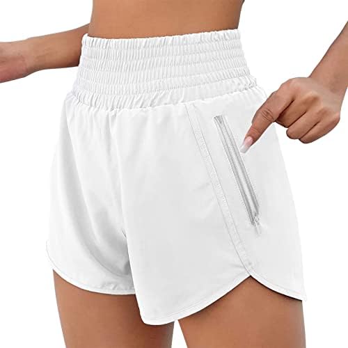 Женски панталони со висока половината со лесни шорцеви за брзо суво вежбање еластични јога панталони со џеб
