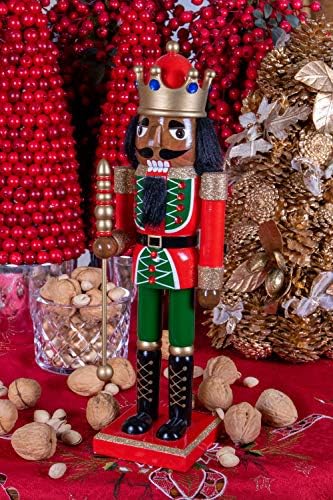 Умни креации Афроамериканец Црвен војник 14 инчи Традиционален дрвен оревчекер, празничен Божиќен декор за полици и табели