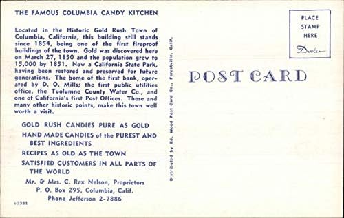Познатата Кујна За Бонбони Колумбија, Калифорнија, Оригинална Гроздобер Разгледница