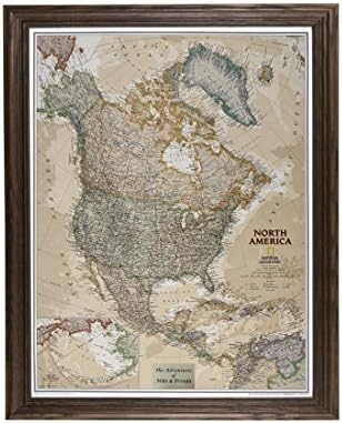 Мапи за патување со пин Персонализирана Извршна Северна Америка со цврста кафеава рамка и иглички