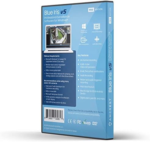Amcrest Blue IRIS Professional Version 5 - Поддржува многу брендови за IP камера, вклучувајќи Amcrest, Detection за движење