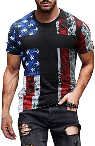 HDDK 4-ти јули маички за кратки ракави со кратки ракави на американско знаме патриотски врвови лето тенок вклопувачки атлетски