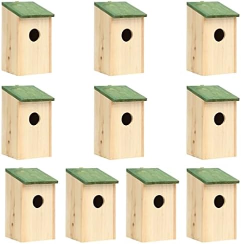 Vidaxl 10x цврста плодна птица куќа дрвена куќи за гнездење птици градина отворено внатрешен двор балкон домашно снабдување