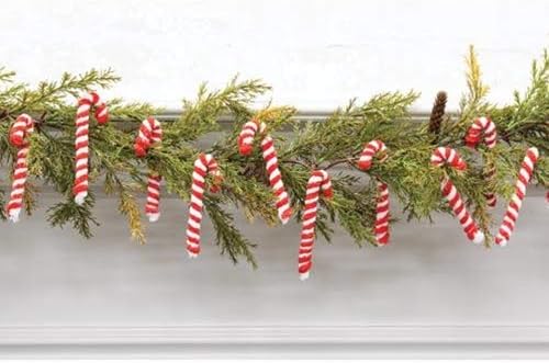 Среќни зделки ~ 12 PC - Мали орнаменти на Chenille Candy Cane | Земја Божиќни украси полнила за полнила | 4 инчи