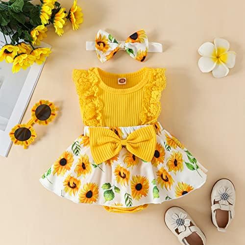 Облека за новороденчиња девојче цветна ромпер чипка/рафли ракав ромпер фустан летна облека бебешка облека за новороденчиња
