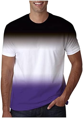 Машка тенок маица контраст во боја на контраст, градиент печати со кратки ракави, тркалезни маички од вратот, меки удобни летни