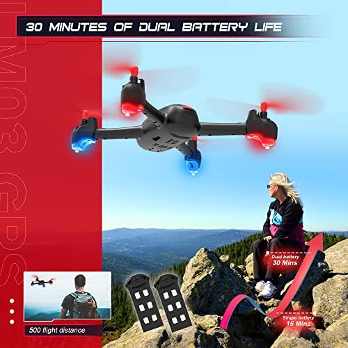 LM03 GPS Pro Drone со 4K UHD камера за возрасни, GPS Auto Return, 5Ghz FPV RC Quadcopter Auto Return Home, Hold Hold, следете