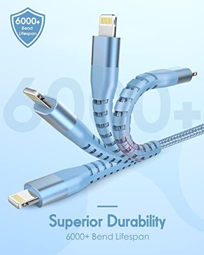 4 пакет 6ft кабел за полнач на iPhone [Apple MFI-сертифициран] Молња Кабел најлонски плетенка со голема брзина USB Брза пополнување