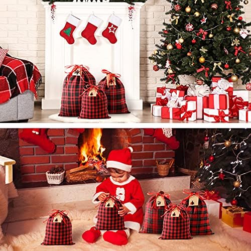 8 Парчиња Божиќни Карирани Торби За Влечење Ткаенини Торби За Подароци Божиќни Чорапи За Чување Вреќи За Чување Фаворизира Божиќни