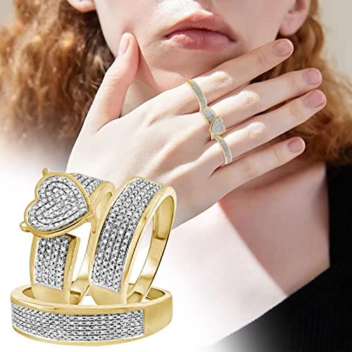 2023 Нови дами пенливи дијаманти целосен дијамантски двоен дијамантски сет прстен ветувачки прстен сет цирконија прстен прстен