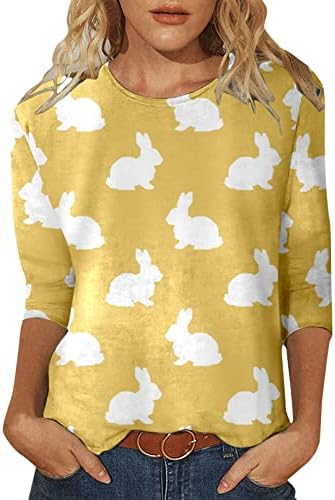 Велигденски кошули за велигденски маички за жени 3/4 ракави за жени, за зајаци, за да се печати случајна модна екипа на вратот