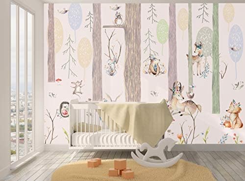 Детска акварела шума позадина животни wallидни фреска деца спална соба расадник со голема големина хартија постер