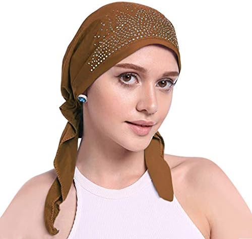 Womenените турбански капаци од карцином хемо -бени -капа, муслимански глава, внатрешна хиџаб -хаџаб, исламска глава завиткана цврста боја со rhinestone