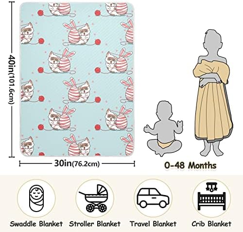 Swaddle Blackbet Bunny Cat Cat Selegine Day Памучно ќебе за новороденчиња, примање ќебе, лесен меко залепено ќебе за креветчето, шетач, расадник, ќебиња од расадници, 30х40 во сина боја