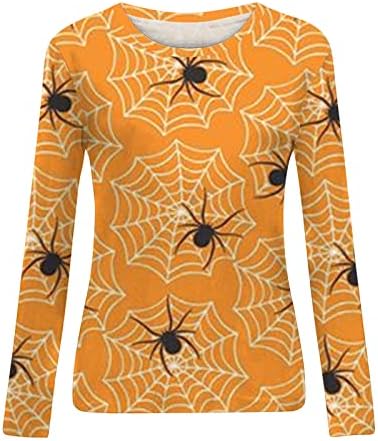 Туника врвови со долги ракави, тркалезен врат, цветен блуза со цврста боја маица маица за Ноќта на вештерките пуловер, џемпер