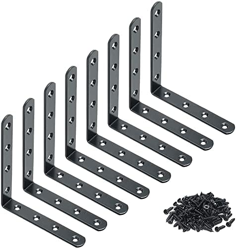 8 парчиња црн не'рѓосувачки челик l заграда 5 x 5 инчи агол заграда на тешка цврста полица за поддршка на агол, метална заграда