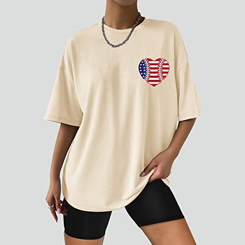 Денот на независноста кошула женски преголеми врвови капка рамената Туника Топ во САД знаме за печатење графички маички лабави