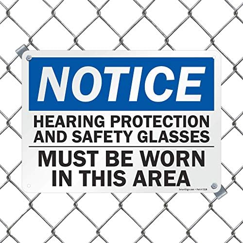 SmartSign „Известување - Заштита на слухот и безбедносните очила мора да се носат“ знак | 10 x 14 пластика